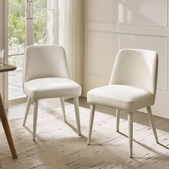 HULALA HOME Modern Dining Chairs Set of 2，White Fully Chenille Upholstered Dining Room Chairs Set with Foot Peg, Wood Frame, Armless Kitchen Accent Chairs for Living Room Bedroom Reception - Ivory