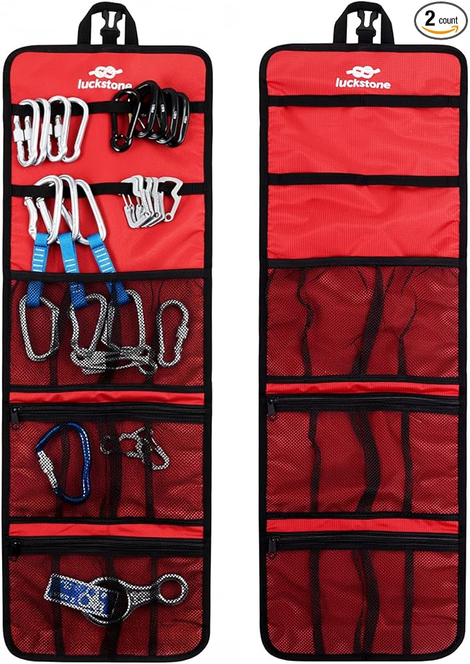 SATINIOR 2 Pack Climbing Quickdraw Hanging Storage Bag, Carabiner Hook Gear Equipment Parts Collections, Foldable Binding ...