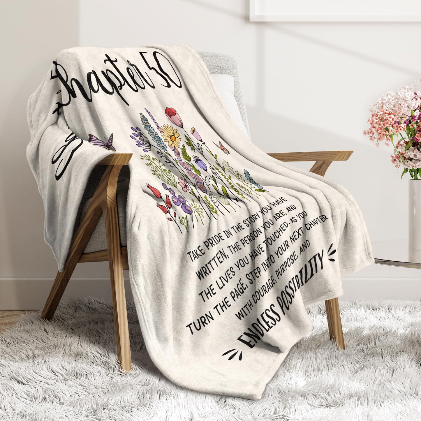 Afterprints 50th Birthday Gifts for Her, Him, Chapter 50 Birthday Blanket, 50 Year Old Bday Gifts for Women Friend, Sister, Mom, 1975, 50th Birthday Decorations, Turning 50 Throw Blankets 50'' x 60''