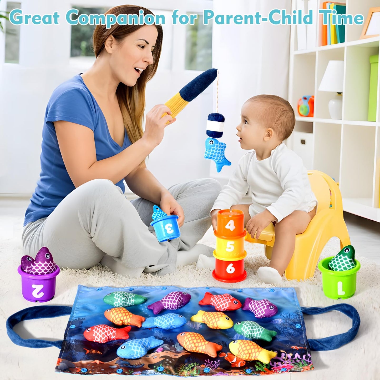 BAHIAKLO Montessori Toys for 1 Year Old Boy Girl Gifts, Cloth Fishing Game Toddler Toy 1-3, Sorting Learning Baby Toys 6-12-18 Months, One Year Old Girl Boy Birthday Gifts