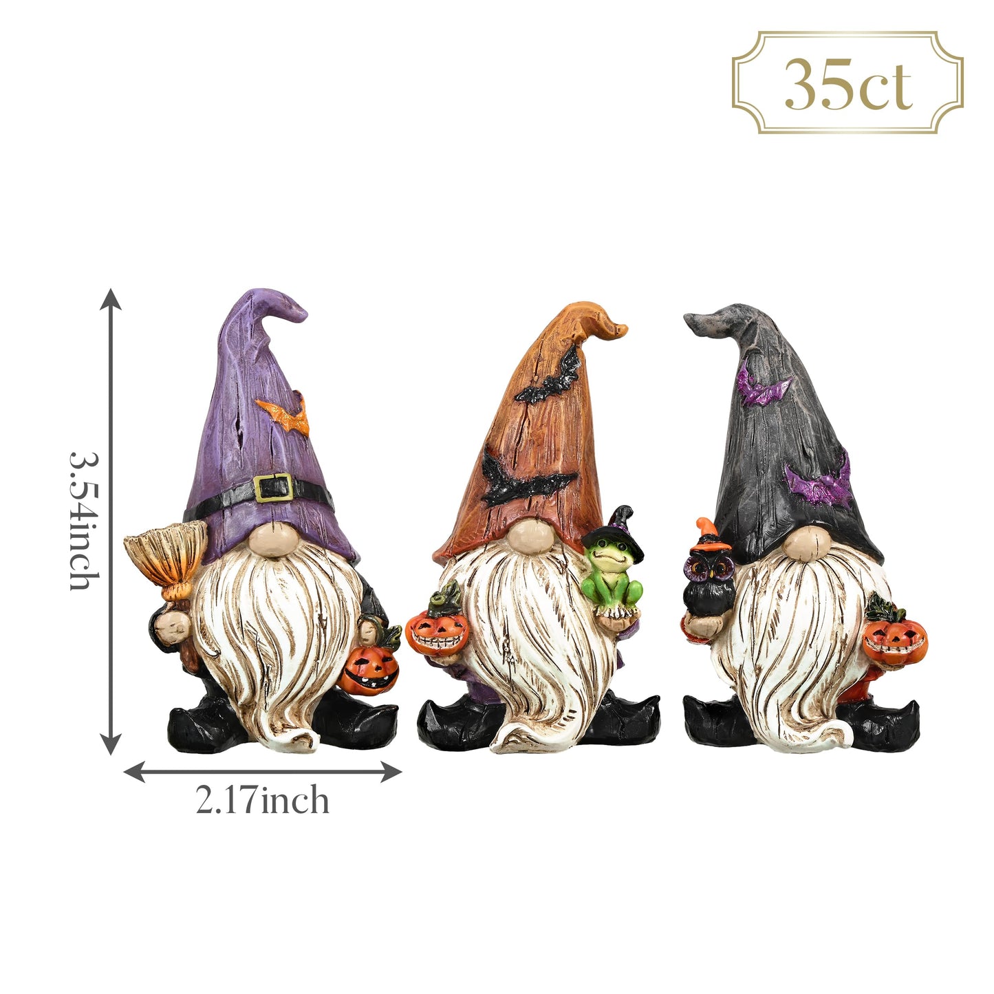 Valery Madelyn Halloween Decorations Indoor, 3 Pcs Resin Halloween Gnomes Decor for Home with Bat Witch Hat, Collectible Figurines Elf Dwarf Broom Jack O Lantern for Table Tiered Tray Outdoor, 3.6''