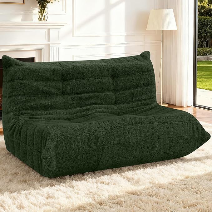 HABUTWAY Bean Bag Chairs Fireside Lazy Floor Sofa, Soft Teddy Fleece 2 Seater Sofa with High-Resilience Foam Filling，Beanbag for Living Room, Bedroom, Office (Green Teddy)