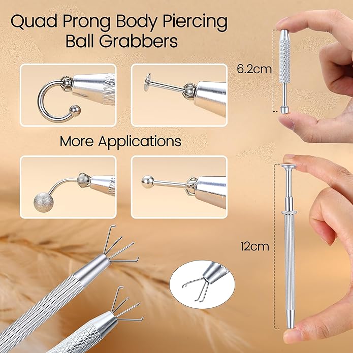 Piercing Taper Ball Grabber Tool for Changing Jewelry - 14G 16G 18G 20G Stainless Steel Flat Back Earrings Applicator Tool Threadless Insertion Pin Thread Body Piercing Kit for Ear Nose Lip