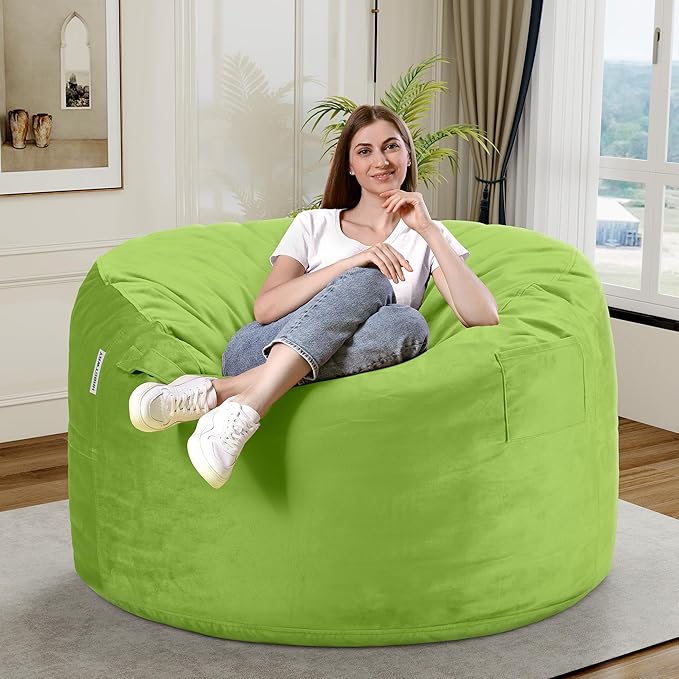 HABUTWAY Bean Bag Chair 3Ft Luxurious Velvet Ultra Soft Fur with High Rebound Memory Foam Bean Bag Chairs for Adults Plush Lazy Sofa with Fluffy Sponge 3' (Lime)