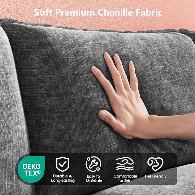 Marsail Modular Sectional Sofa 110.6" U-Shaped Modern Comfy Cloud Couch, 5-Seat Chenille Deep Seat Sofa with Throw Pillow & Movable Ottoman for Living Room, Bedroom and Apartment, Charcoal Gray