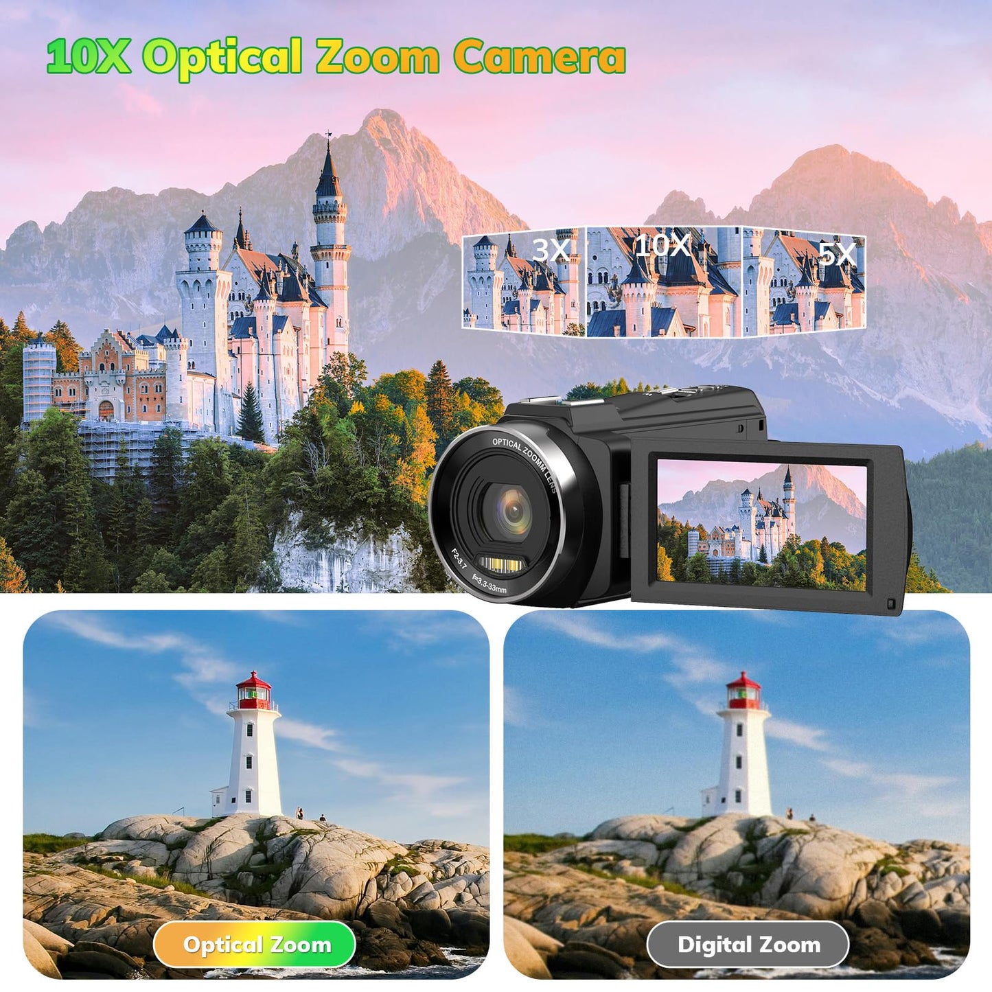 5K Video Camera Camcorder Uhd 48Mp 60Fps Wifi Vlog Camera For Youtube 10X Optical Zoom Camcorders With Remote Control, Handheld