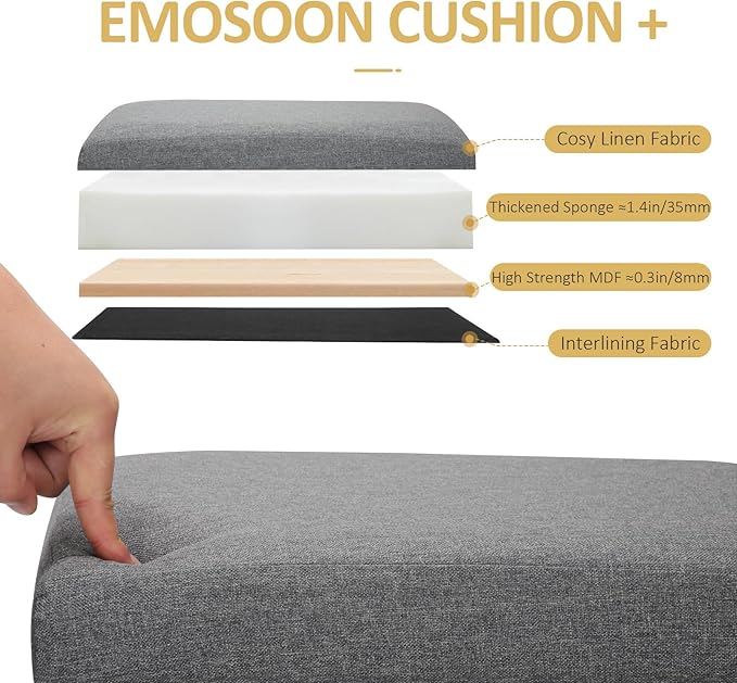 Emosoon Tall Ottoman with Storage Collapsible Fabric Small Slim Folding Ottoman Furniture with Handles Lid for Room Footrest Foot Stool Linen Grey 16.5x16.5x11.8in