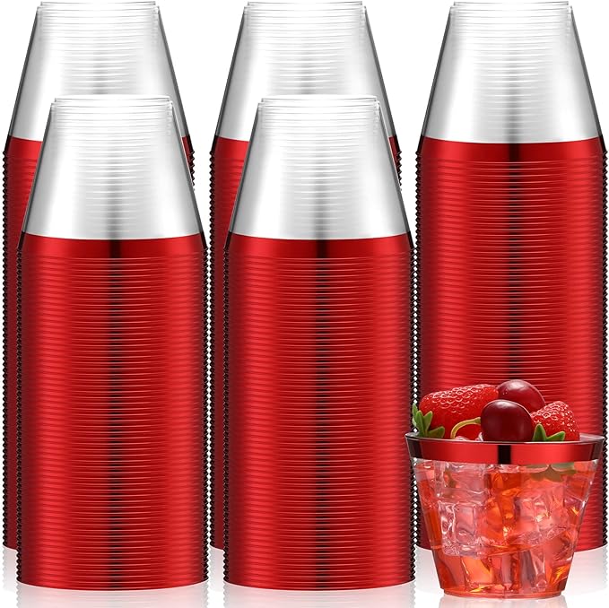 Lounsweer 100 Pcs 9oz Rimmed Plastic Cups Christmas Clear Cocktail Cups Heavy Duty Disposable Wine Glasses for Birthday Br...