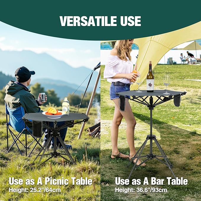 Stonehomy Tall Folding Directors Chairs 2Pack & Adjustable Height Folding Table Set,Portable Outdoor Bar Table & Foldable Director Chairs with Makeup Pocket for Backyard,Beach,Travel with Storage Bag