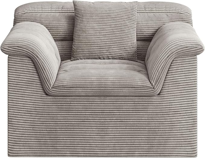 SUNG7 51" Cloud Sectional Couch, Modern Modular Sofa with Deep Seat, Comfy Compressed Single Sofa, Upholstered Corduroy Couches for Living Room, No Assembly Required, Light Gray