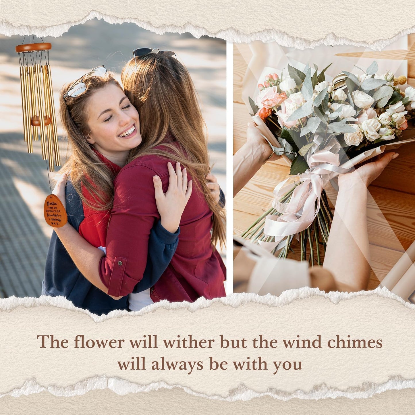 Leebbsin Bestie Gifts for Women, Bestie Gift Wind Chimes, Bestie Birthday Gift for Best Friend, Soul Sisters, Women, Friends, BFF, Unique Friendship Gifts for Birthday, Mothers Day, Thanskgiving