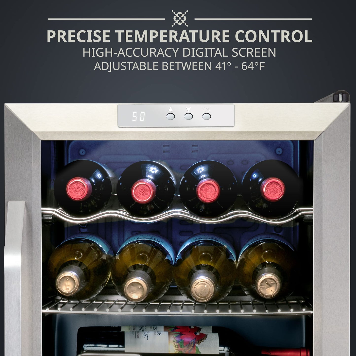 Ivation 12 Bottle Compressor Wine Cooler Refrigerator w/Lock | Large Freestanding Wine Cellar For Red, White, Champagne or Sparkling Wine | 41f-64f Digital Temperature Control Fridge Stainless Steel