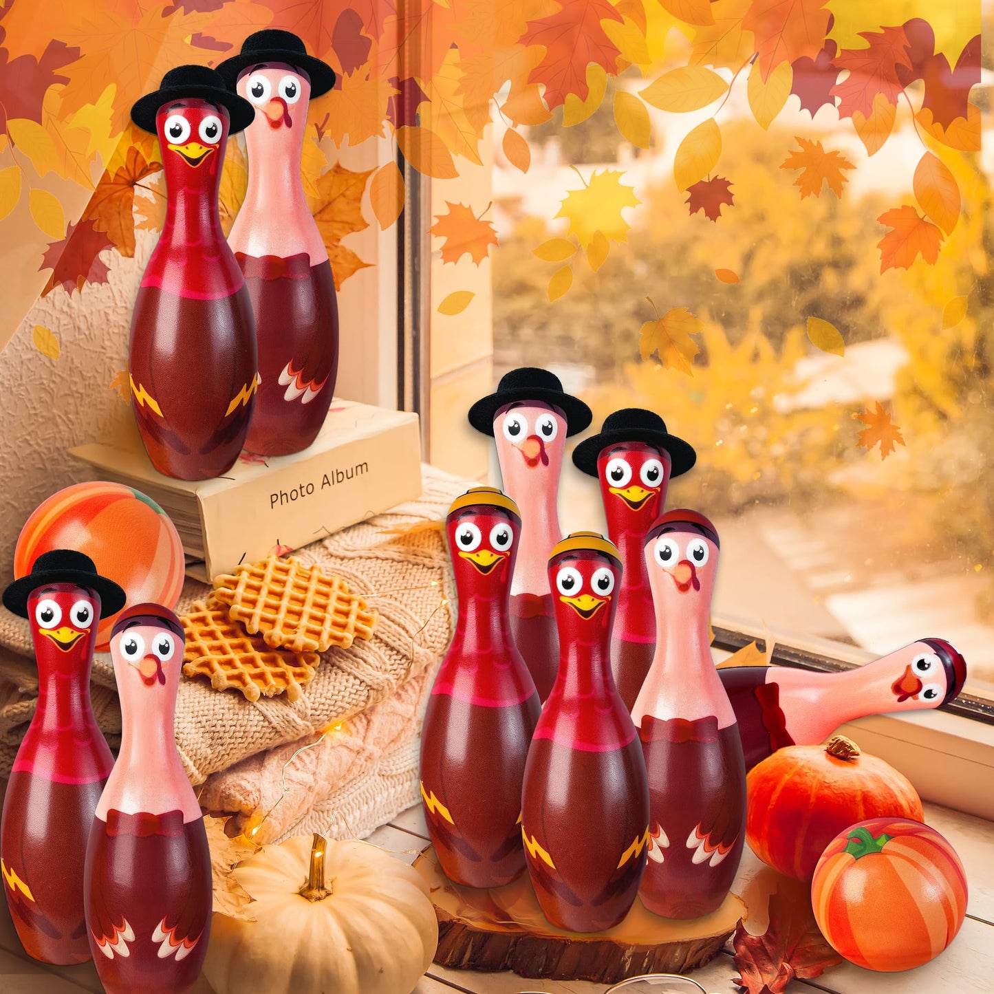 Fall Festival Thanksgiving Bowling Games for Kids Adults, Fall Thanksgiving Party Favors Games Outdoor Indoor Turkey Hat Game for Kids Carnival Toys Family Friendsgiving Gifts Thanks giving Decoration