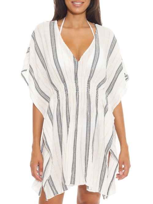BECCA Women's Standard Radiance Woven Tunic, Plunge V-Neck, Casual, Beach Cover Ups, White (A), X-Small-Small