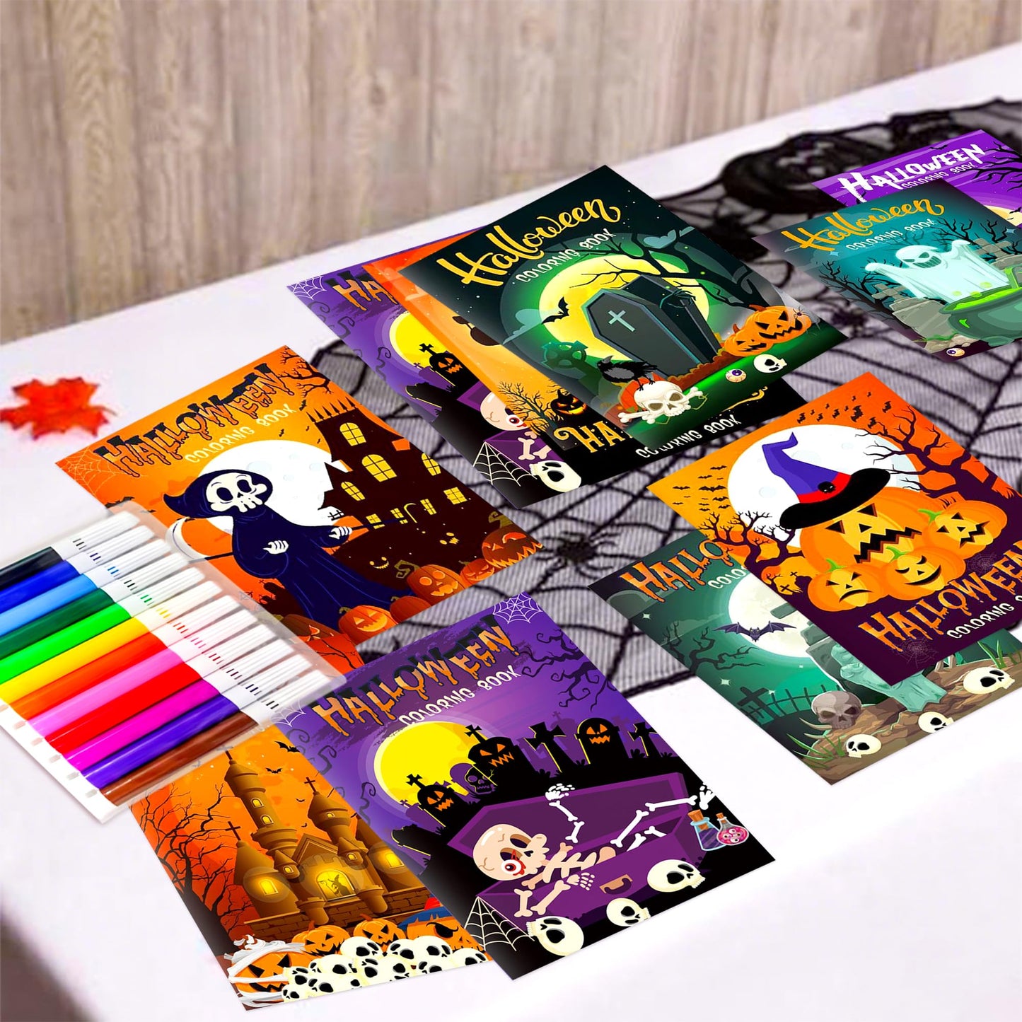 Mini Coloring Books with 9pcs Paint Pens Kids Halloween Books for Children Mini Ghost Pumpkin Coloring Booklet Party Bag Fillers