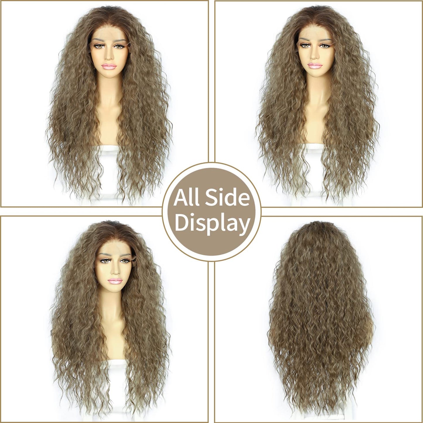 SAPPHIREWIGS Curly Lace Front Wigs For Black Women Long Loose Deep Curly Grayish Brown Heat Resistant Pre Plucked Natural Hairli