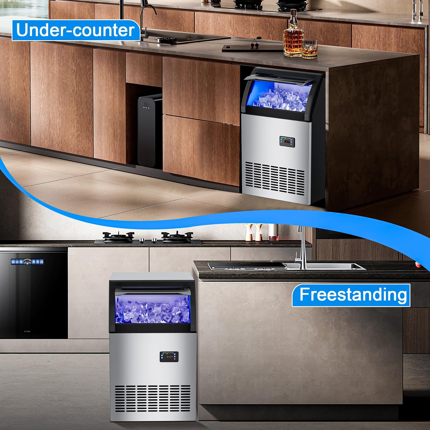 Commercial Gourmet Ice Maker Machine 150Lbs/24H,Stainless Steel Spray Ice Maker 60lbs Storage,50pcs Hat Cubes Per Cycle,Freestanding Ice Maker Self-Cleaning for Office, Restaurant, and Bar
