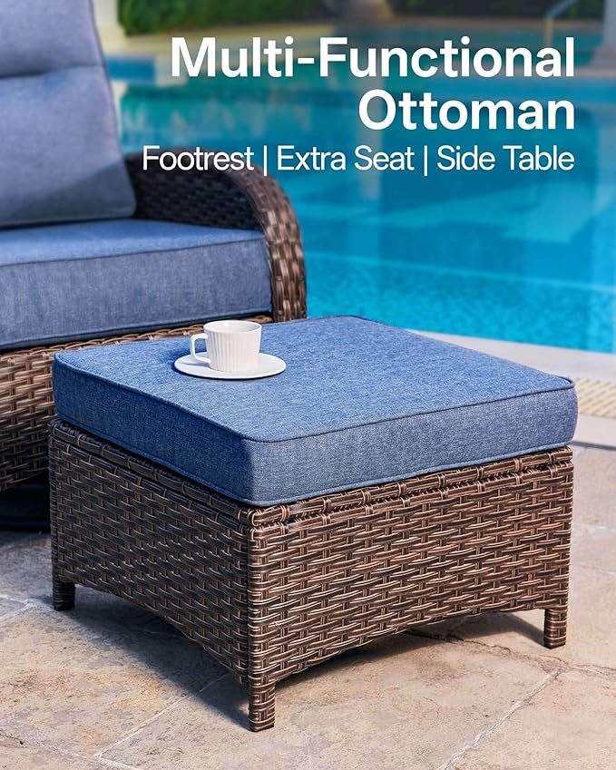 5-Piece Patio Furniture Set with 6-Inch Thick Cushions, High Back Outdoor Arm Chairs and Table, All-Weather Conversation Set for Porch, Deck, Balcony, Yard in Blue