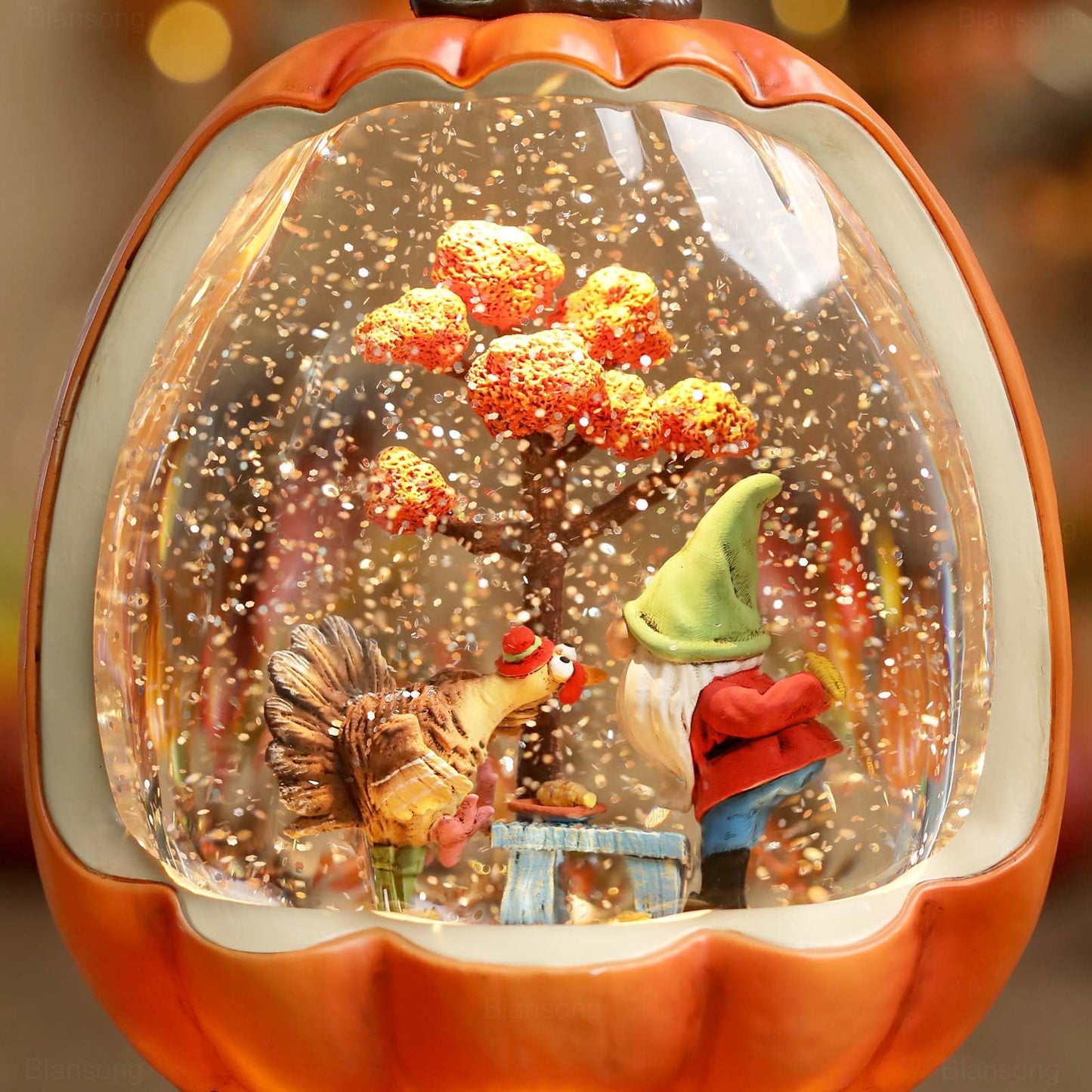 Blansong Fall Snow Globe Pumpkin Fall Decorations for Home Gnome Turkey Swirling Glitter Timer Thanksgiving Gift Autumn Harvest Fall Decor