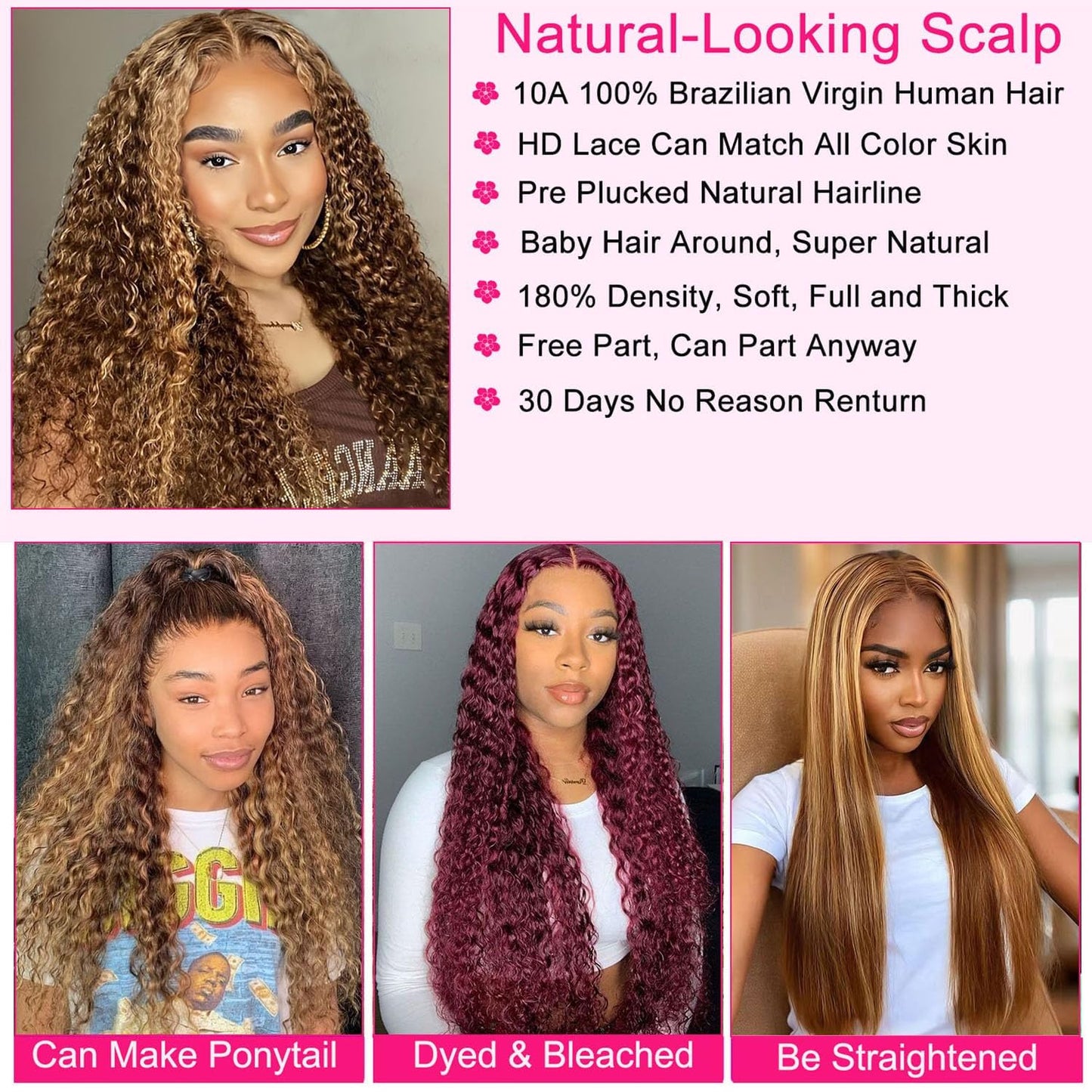 Highlight Ombre Lace Front Wigs Human Hair Deep Wave 5x5 Hd Lace Closure Wig Human Hair Honey Blonde Curly Wig Pre Plucked 180%