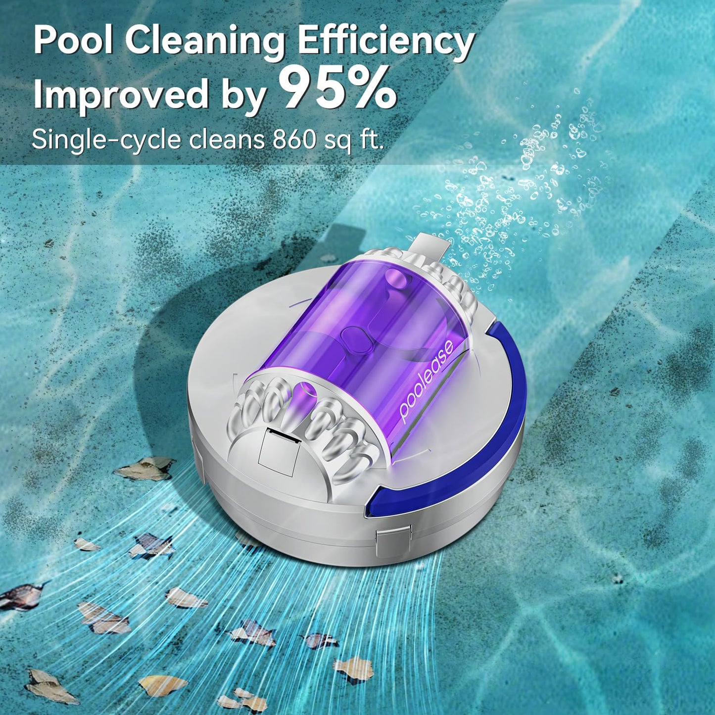 Poolease X1 Cordless Robotic Pool Vacuum, Automatic Pool Cleaner with 45W Dual-Motor, Ideal for Inground Above-Ground Flat Pool, 2L Debris Capacity, 90Mins Runtime