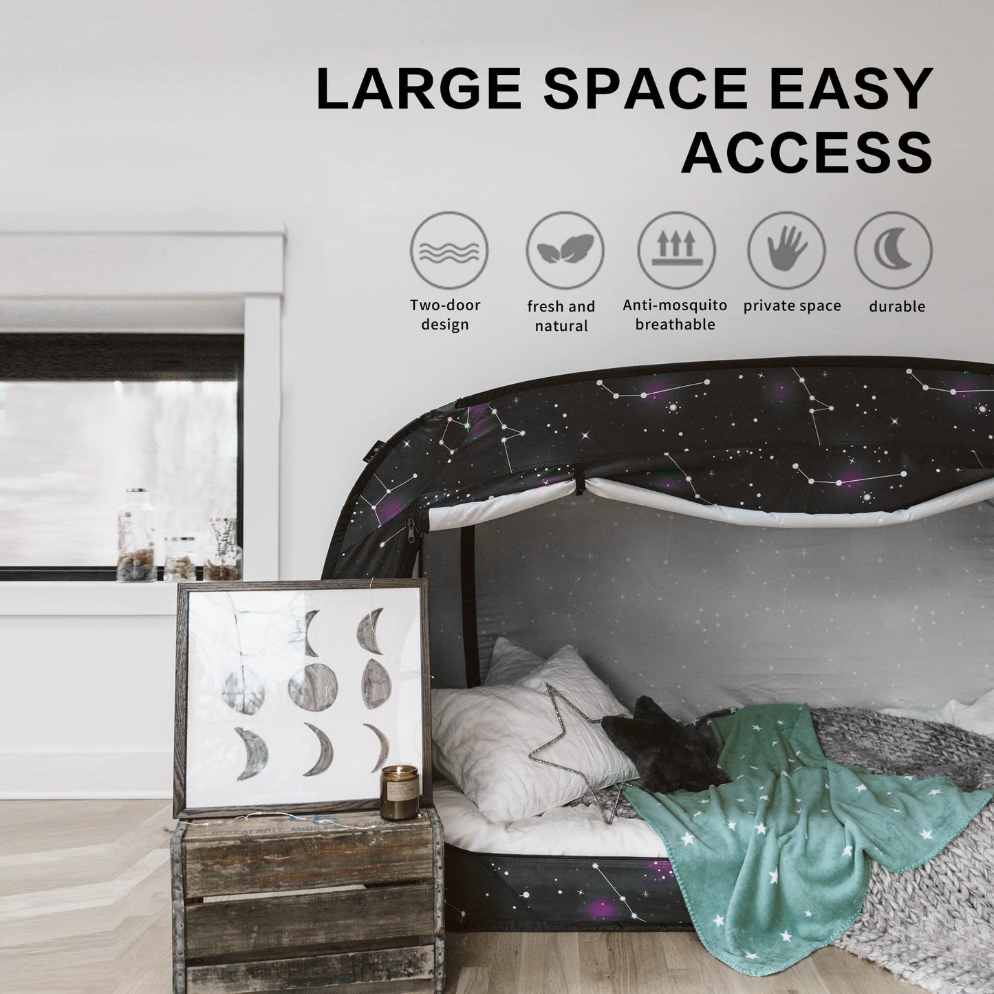 ANC POP Bed Tent Twin Bed Canopy Portable Dream Tent for Kids and Adult Indoor Sleeping Tents with 2 Doors Breathable Private Space Tents, Starry Constellation