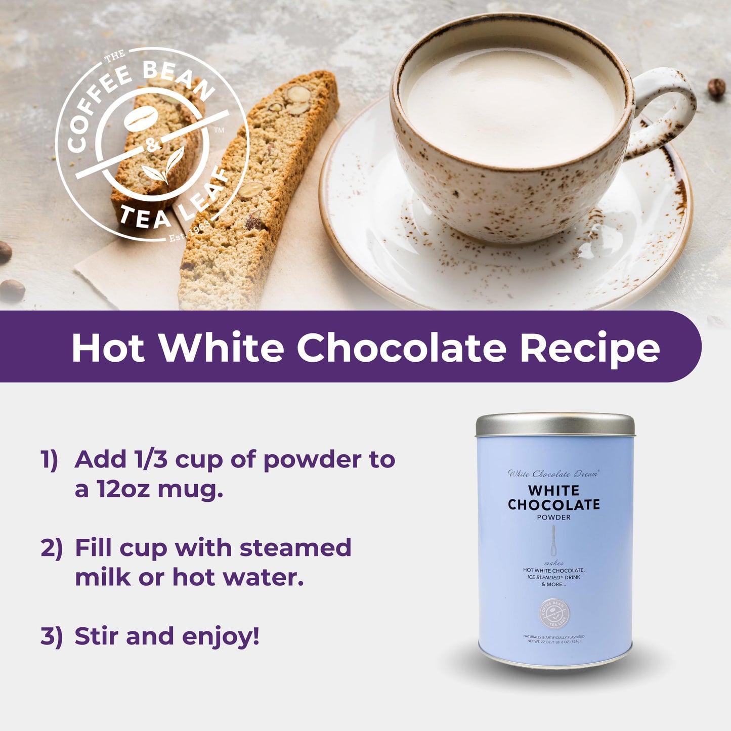 The Coffee Bean & Tea Leaf Coffee, Latte, and Drink Powder Mix, White Chocolate, 22oz. Tin
