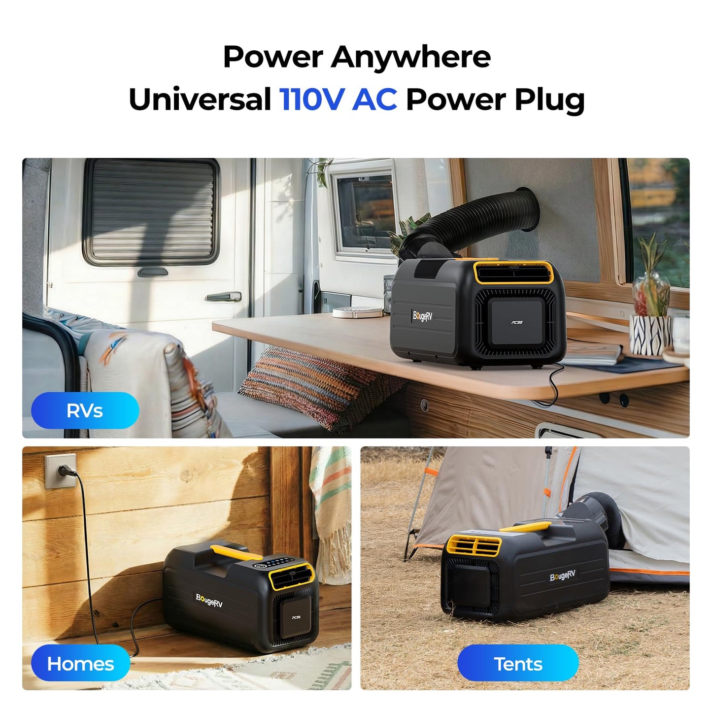 BougeRV PC35 Portable Air Conditioner 3500BTU, Tent Air Conditioner with App Control, Low Power Camping AC Unit for Tent, RV, Van Life, Indoor & Outdoor Use (2026 New)