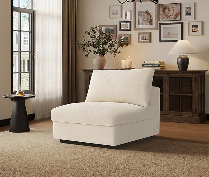 Cloud Modular Sectional Sofa Couch with Storage Ottoman, Oversized Sectional Couches for Living Room, Single Seat, Chenille, Beige