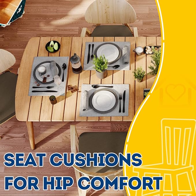 AAAAAcessories D-Shaped Chair Cushions, 2" Thick Dining Chair Pads with Ties and Removable, Machine-Washable Cover, 17" x 16", Set of 6, Taupe