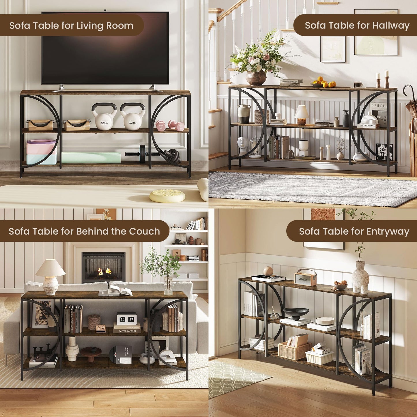 ZYKZYK 70.9 Inch Console Table, Farmhouse Entryway Table with 3-Tier Shelves, Narrow Sofa Table for Hallway Living Room Foyer Office, Rustic Brown