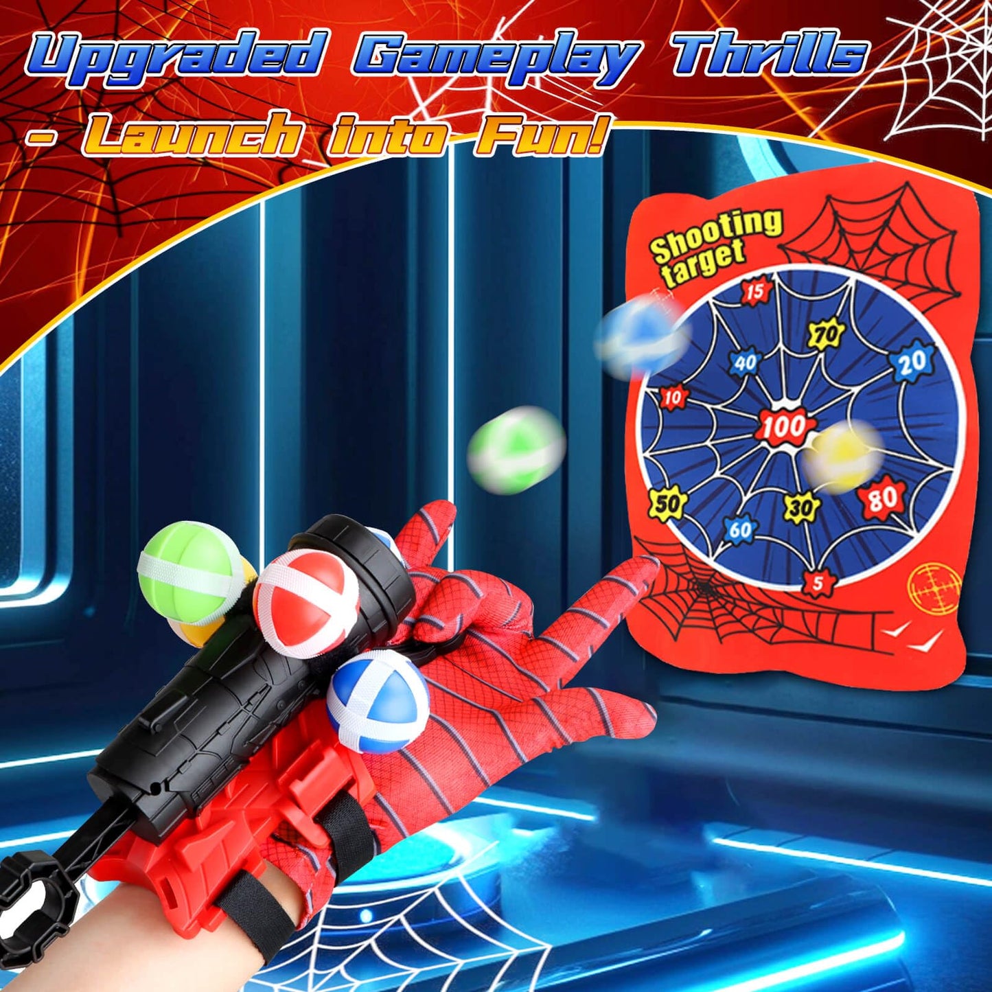 YOTOY Sports and Outdoors Games for Kids Age 8-12: Spider Dart Board with Web Shooters, 10 Velcro Sticky Balls, Toys for 3 4 5 6 7 8 9 10 11 12 Year Old Boys Girls - Birthday Gift Ideas