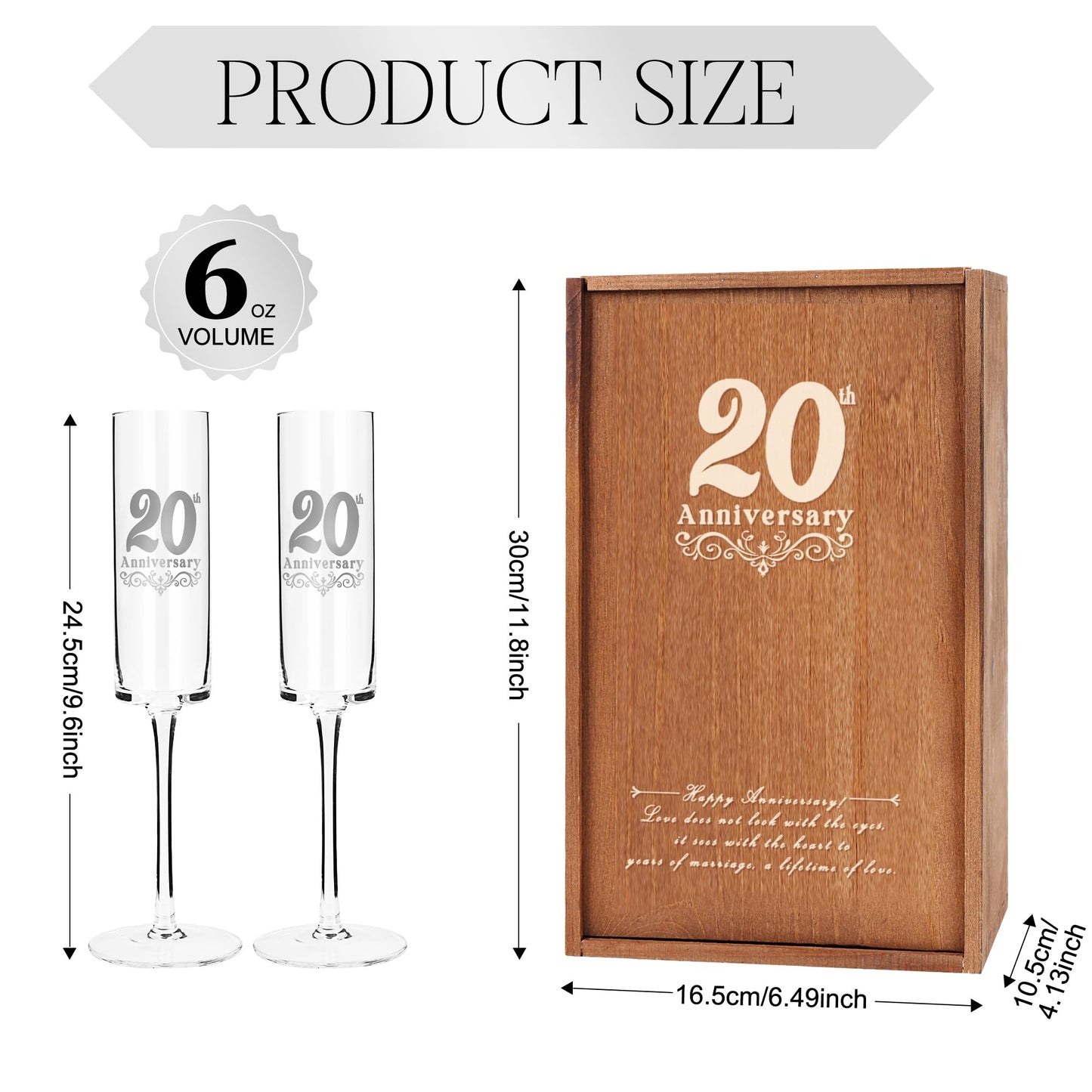 JNDJE 20th Gifts Wedding Anniversary for Couple, 20th Anniversary Champange Glasses, 20th Wedding Anniversary Champange Flute Gift for Him/Her, 20 Years of Anniversary Present