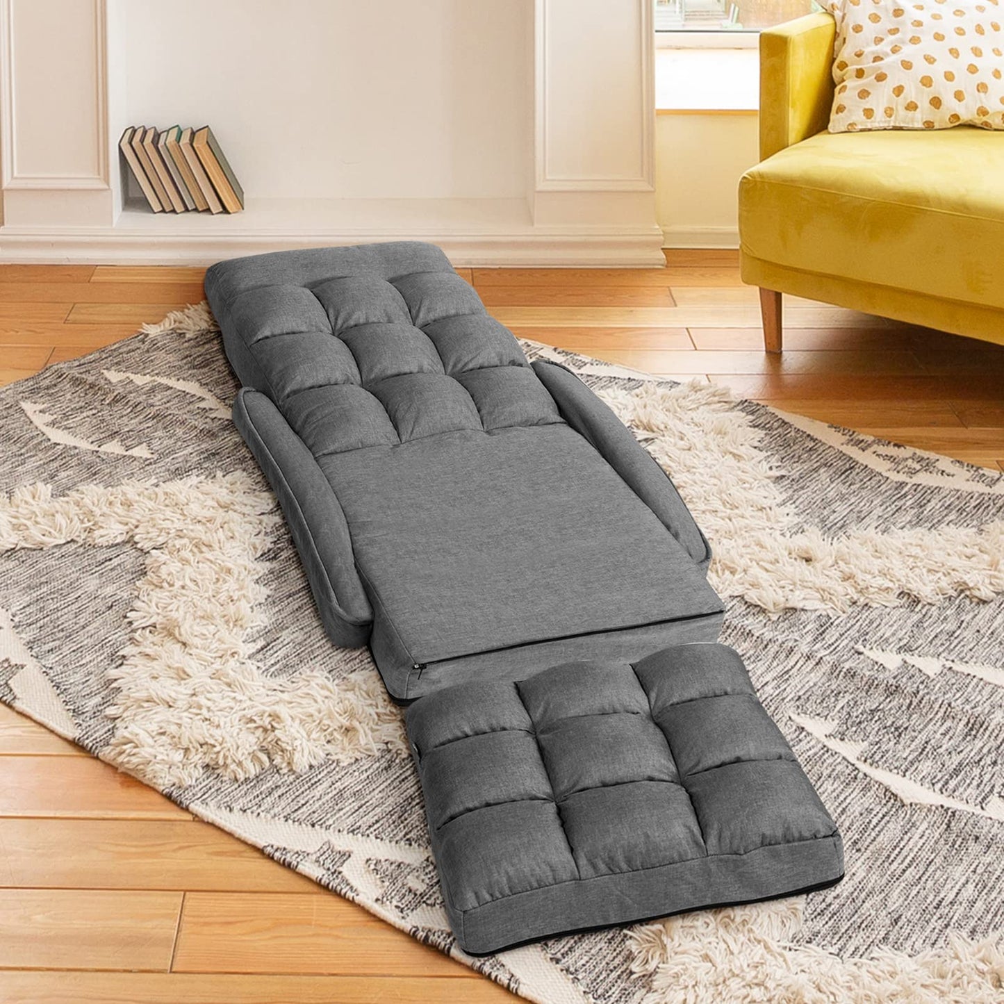 Giantex Folding Floor Chair with 6-Position Adjustable Backrest, Armrests & Removable Pillow, 330Lbs Capacity, Indoor Lazy Sofa Armchair, Chaise Lounger, Gaming Recliner for Living Room Bedroom, Grey