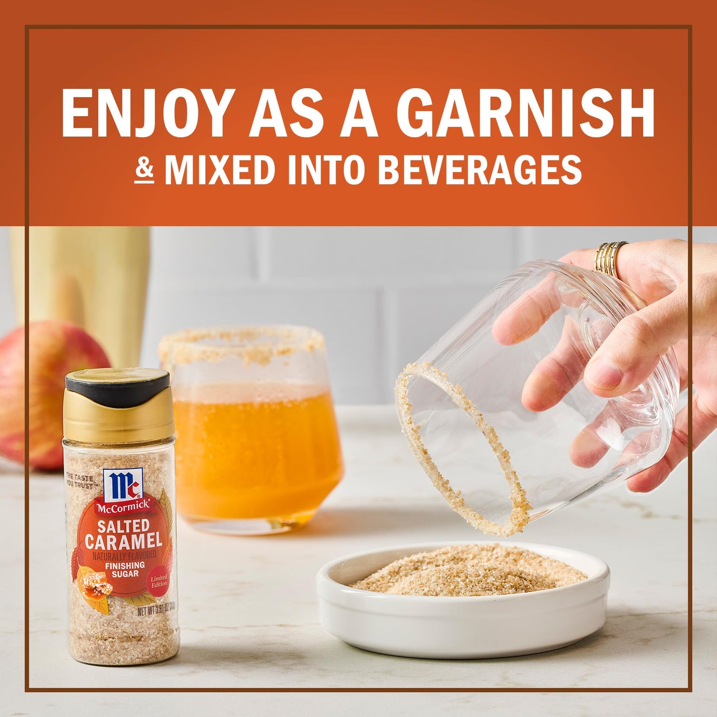 McCormick Finishing Sugar, Salted Caramel, Limited Edition, Creamy Caramel Flavor with a Touch of Salt, For Coffee, Ice Cream, Brownies, Popcorn, Hot Cocoa, and More, 3.81 oz