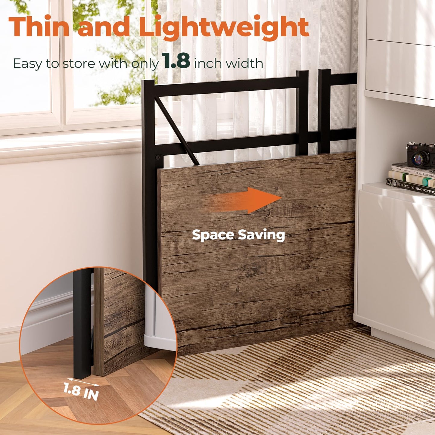 SOROGRA Folding Desk with Storage Pocket for Small Spaces, 31.5 Inch Foldable Desk with Headphone Hook for Bedroom Home Office, Portable Writing Table, Easy Assembly, Brown
