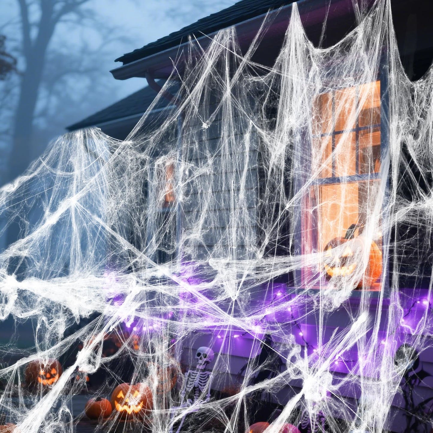 Land Guard 1000 sqft Spider Web, Bonus with 50 Artificial Spiders, Fabric Spider Webbing, Cobweb Halloween Decor for Indoor and Outdoor Party Supplies