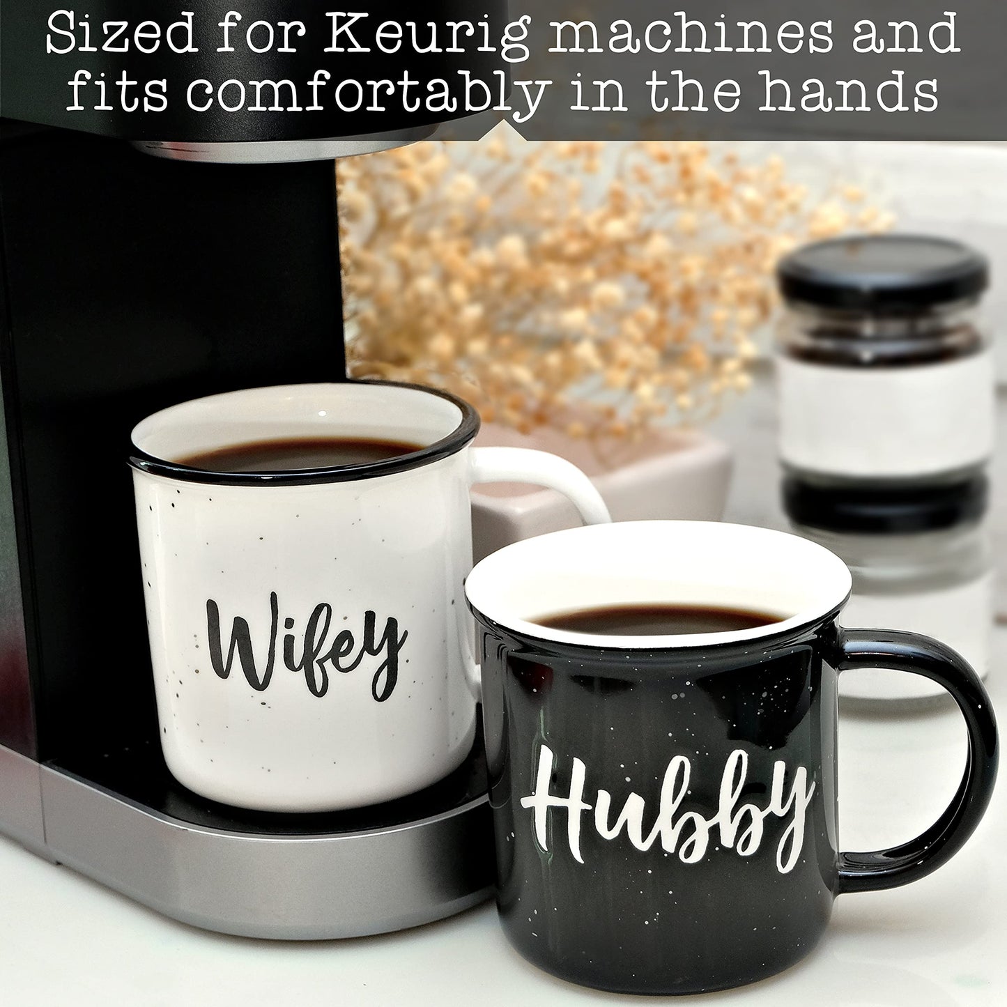 MAINEVENT Wifey Hubby Mugs Set of 2 Coffee Mug 11 Ounce, Husband Wife Gift, His Hers Coffee Cup
