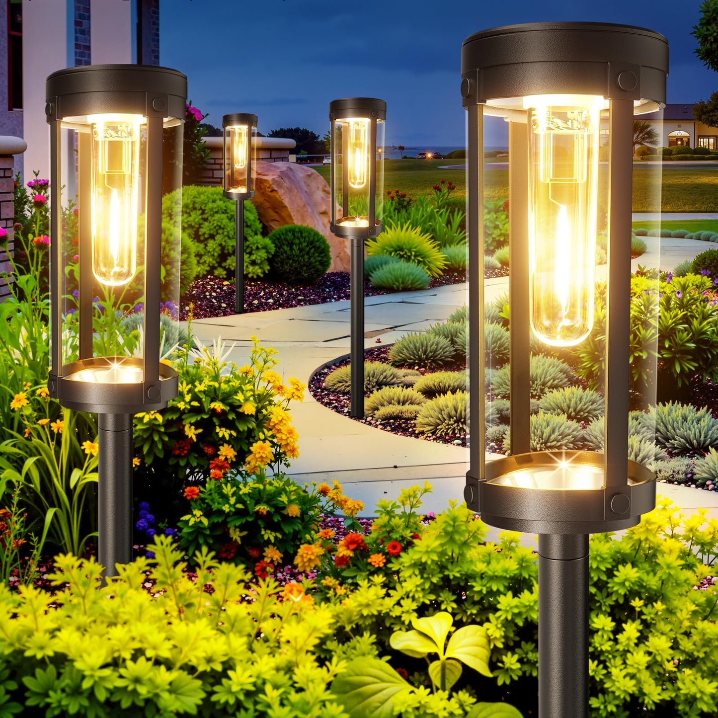 Bright Solar Pathway Lights Outdoor 6 Pack, Solar Powered Garden Light Waterproof, Auto On/Off Yard Decorations Outdoor Lights for Patio Lawn Walkway Driveway Porch, Decorative Landscape Lighting