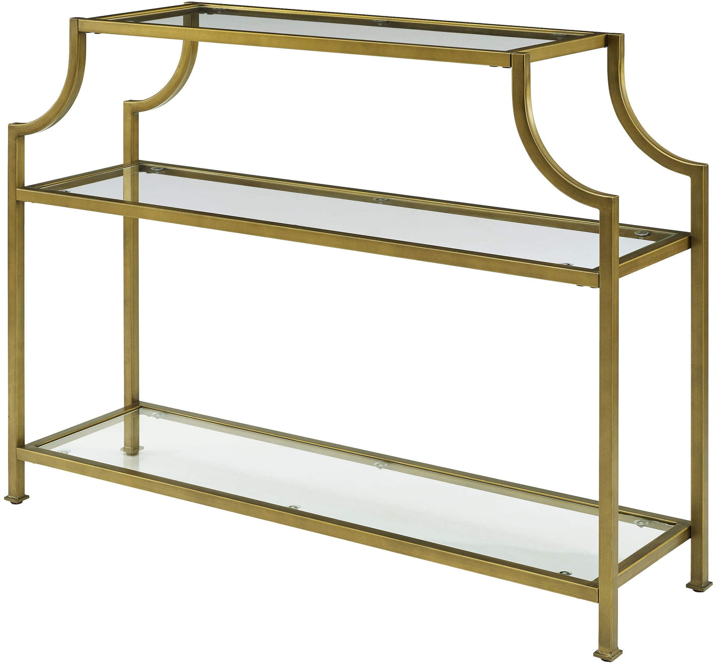 Crosley Furniture Aimee Sofa Console Table with Storage Shelves for Hall, Entryway, or Living Room, Gold and Glass