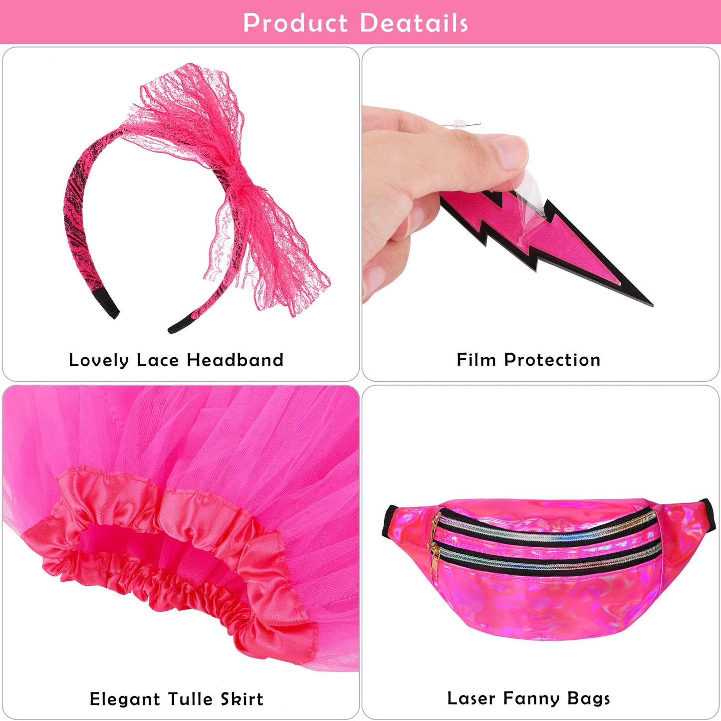 SOMSOC 80s Outfit Costume Accessories for Women, Neon Tutu Headband Necklace Gloves Eyeglasses Leg Warmer for 80s Theme Party