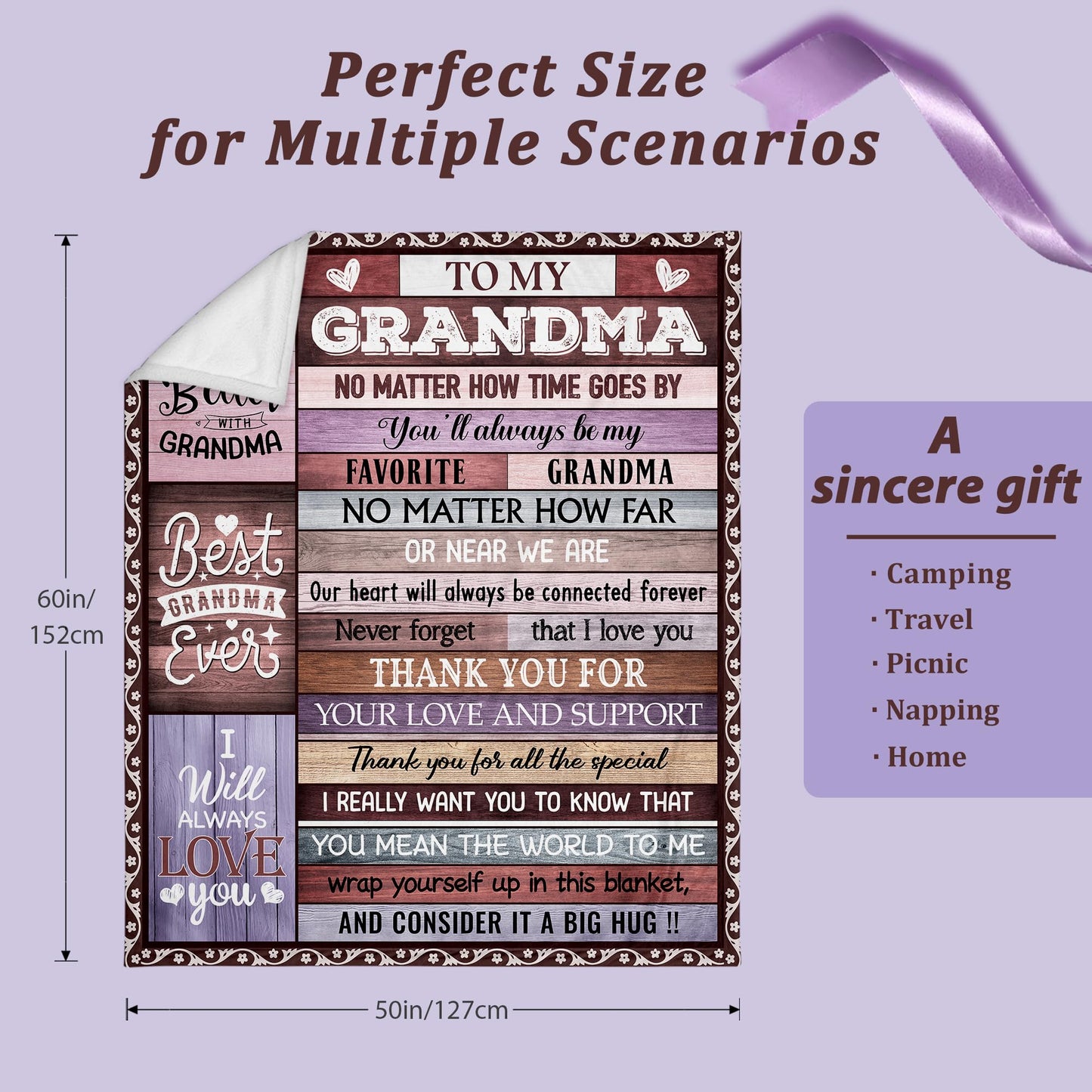 Keeinow Grandma Gifts, Grandma Birthday Gifts, Great Gift for Grandmas from Granddaughter, Happy Mothers Day for Grandmas Throw Blanket 50"x60"