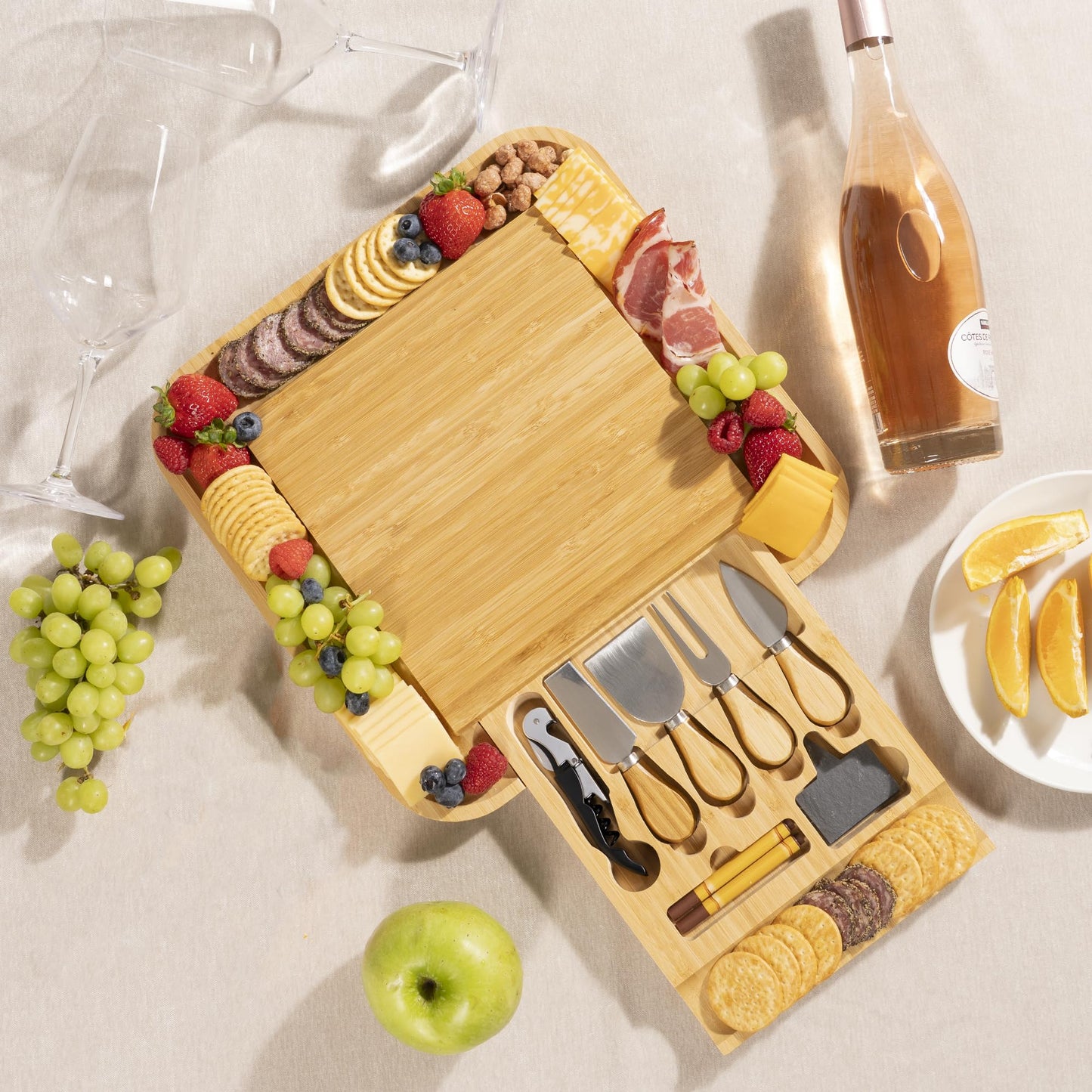 Personalized Bamboo Cheese Board with Cheese Knives & Accessories – Custom Engraved Charcuterie Board Gift Set, Wedding for Couples 2025, Housewarming