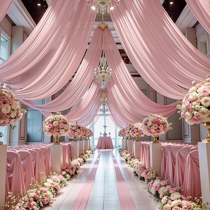 Wedding Arch Draping Fabric, 2 Panels 18FT Dusty Rose Sheer Backdrop Curtain Chiffon Fabric Drapery Voile Scarf Draping Panels for Wedding Archway Ceremony Curtain Valance Party Decoration