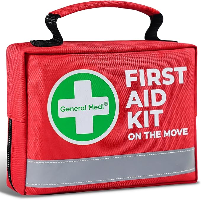 General Medi First Aid Kit - 150 Pieces Small Compact First Aid Kit Bag - Includes Instant Cold Pack, Emergency Blanket fo...
