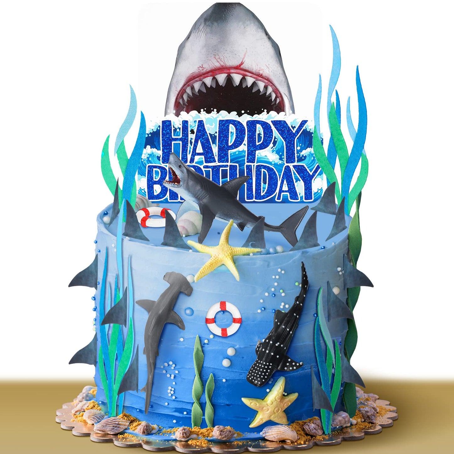 Geyee 18 Pack Shark Cake Toppers for Attack Sea Creatures Decor Shark Figurines Decorations Ocean Theme Cupcake Picks for Birthday Shower Party Favors Supplies