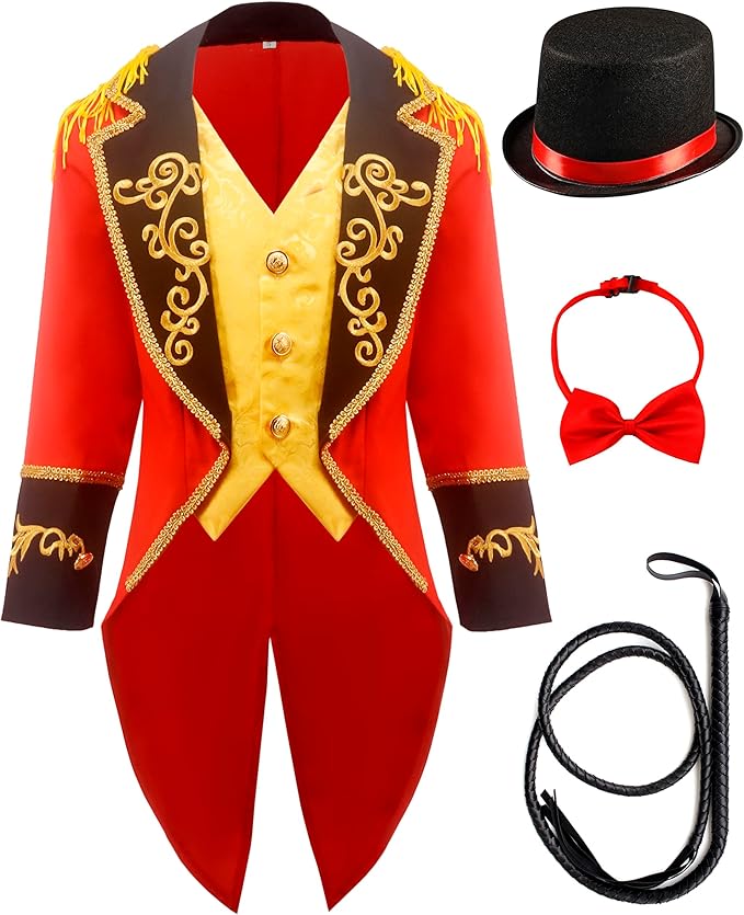 Kids Ringmaster Costume Circus Ring Master Cosplay Vest-Front Coat Outfit Halloween Dress Up 3-12 Years