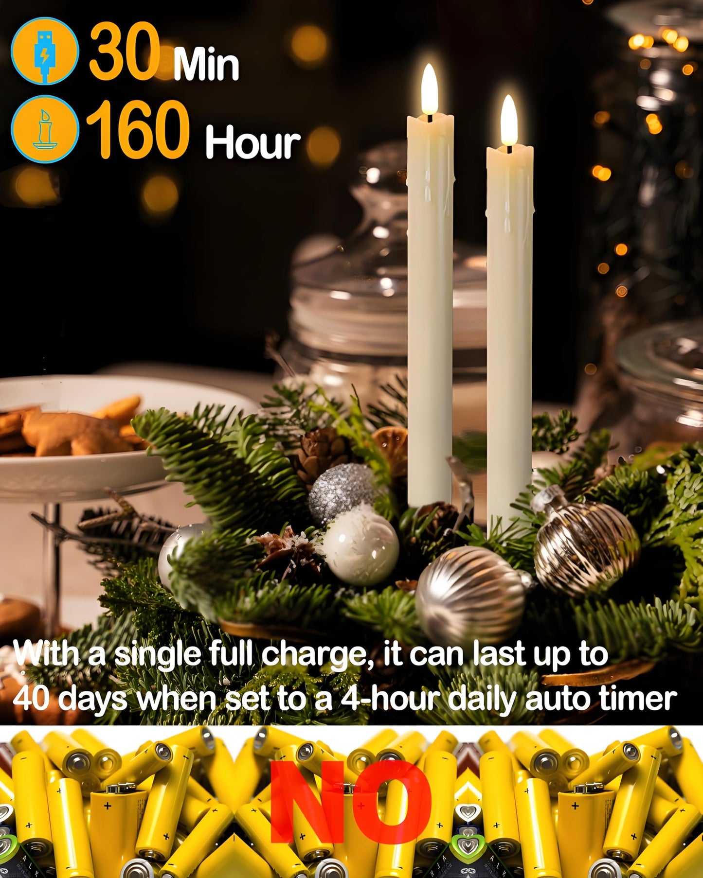 Gmnee 9.6" Rechargeable Flameless Taper Candles with Remote, Timer, Dimmer, Ivory LED CandleSticks, 6 Pack Long Candles Battery Operated for Window, Table, and Mantel Decor