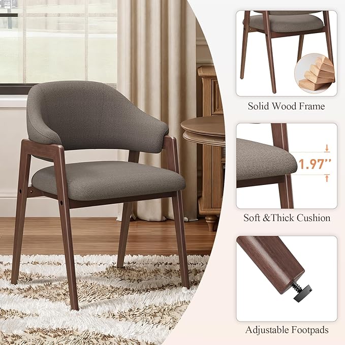 MALOL Wooden Dining Chairs Set of 6, Modern Fabric Upholstered Dining Room Chair, Kitchen Side Chairs, Farmhouse Dinner Chair with Curved Open Back for Kitchen, Camel
