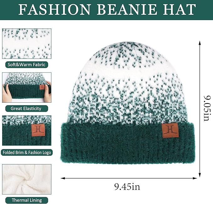 Womens Winter Knit Beanie Hats and Touchscreen Gloves Long Scarf Set with Warm Fleece Lined Skull Caps Scarves for Women